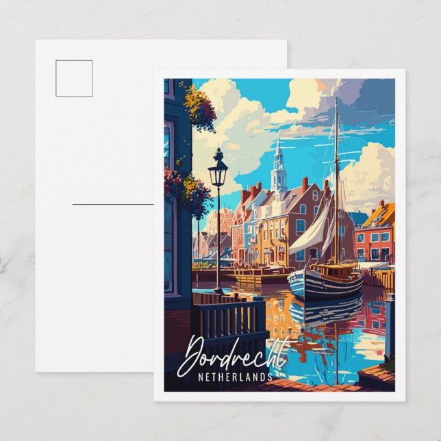 Dordrecht Netherlands vintage travel illustration Postcard (Front/Back)