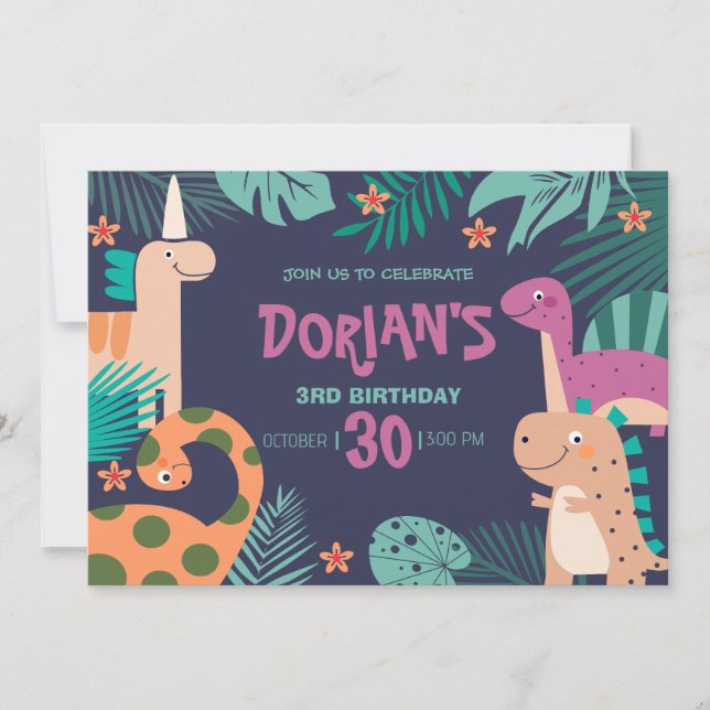 Dorian's 3rd Birthday Dino Bash Invitation (Front)