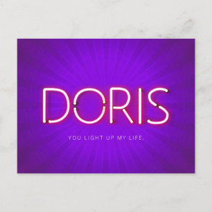 Doris name in glowing neon lights postcard