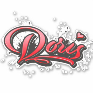 Doris red Heart Graffiti Sticker