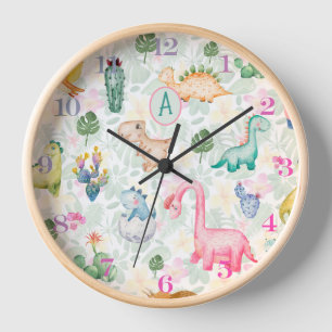 DORKY DINOSAURS Monogram Kids Baby Decor Clock
