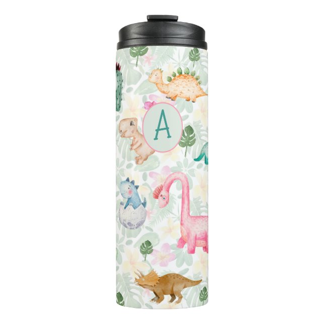 DORKY DINOSAURS MONOGRAM KIDS BOYS GIRLS THERMAL TUMBLER (Front)
