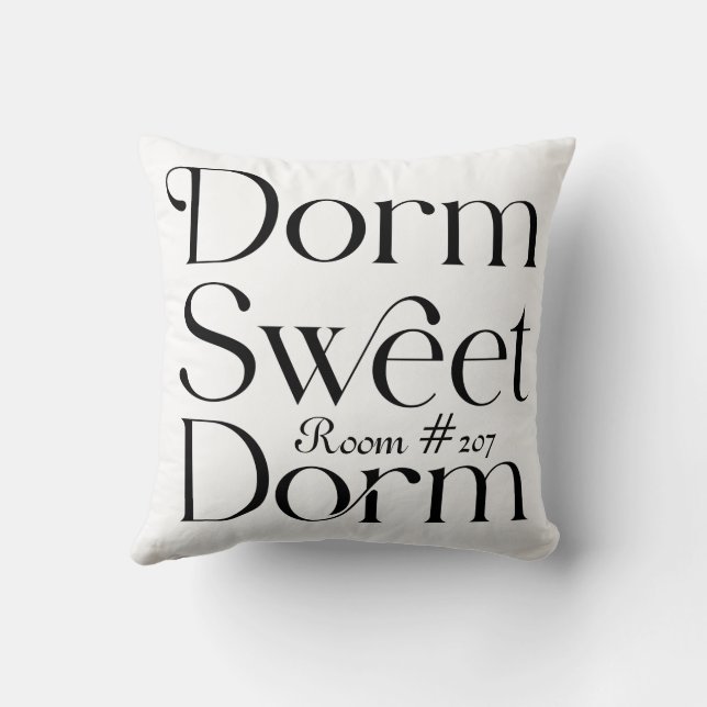 Dorm Sweet Dorm Black and White Room Number Cushion (Back)