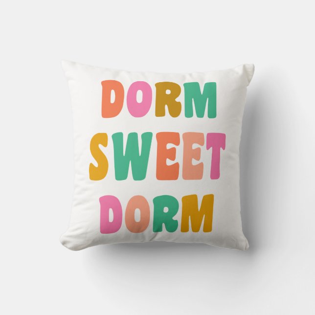 Dorm Sweet Dorm Colourful Lettering Green Pink Cushion (Front)