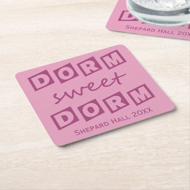 "Dorm Sweet Dorm" custom dorm party coasters (Angled)