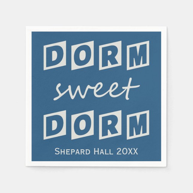 "Dorm Sweet Dorm" custom dorm party paper napkins (Front)