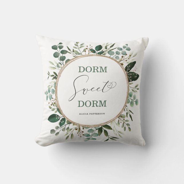 Dorm Sweet Dorm Modern Botanical Greenery College Cushion (Front)