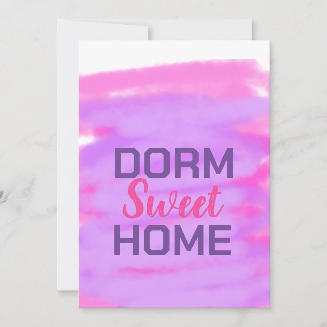 Dorm sweet dorm pink purple watercolor text invitation (Front)