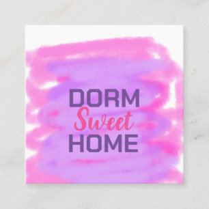 Dorm sweet dorm pink purple watercolor text square business card