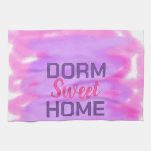 Dorm sweet dorm pink purple watercolor text tea towel