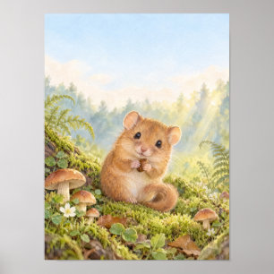 Dormouse among Mushrooms and Ferns – Poster