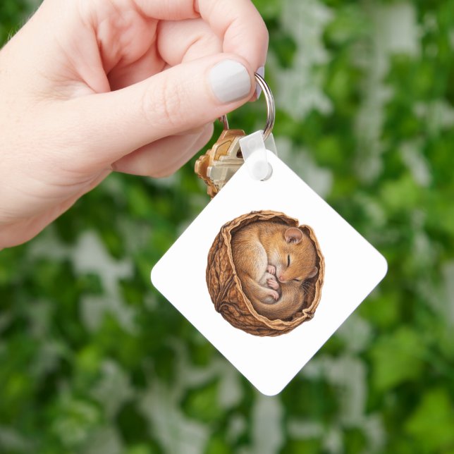 Dormouse Curled in a Walnut Shell Key Ring (Hand)