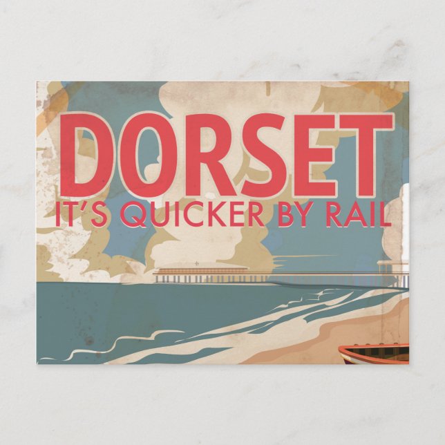 Dorset, England Vintage locomotive Travel Poster Postcard (Front)