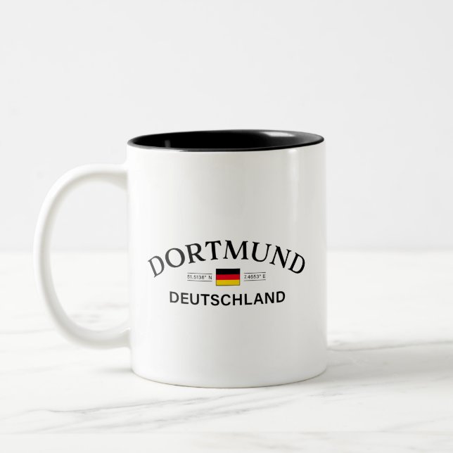 Dortmund Deutschland Coordinates German Two-Tone Coffee Mug (Left)