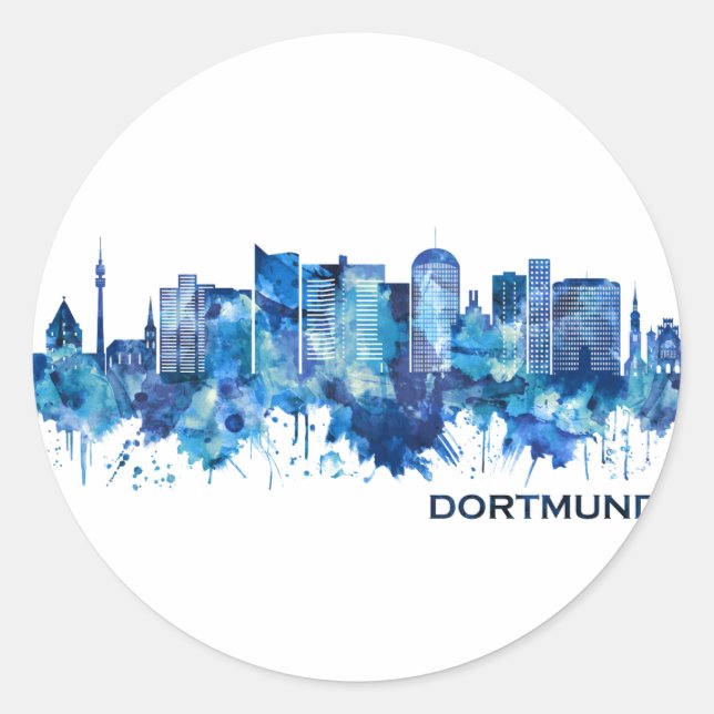 Dortmund Germany Skyline Blue Classic Round Sticker (Front)