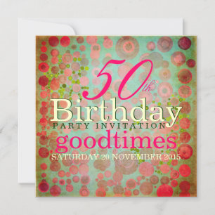 Dos Dots Pink   Retro Bubble 50th Birthday Party Invitation