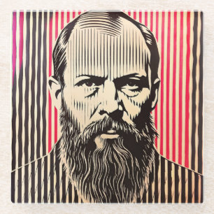 Dostoevsky in BAUHAUS optical illusion style Glass Coaster
