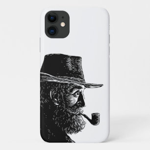 Dot and Line Portrait: Wise Old Man Smoking a Pipe iPhone 11 Case