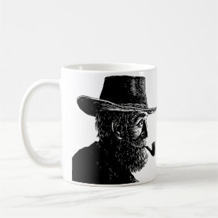 Dot and Line Portrait: Wise Old Man Smoking a Pipe Coffee Mug