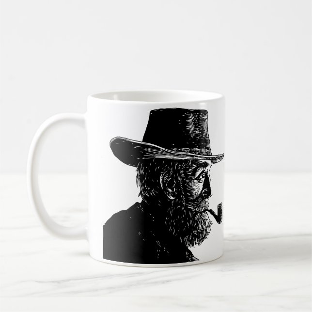 Dot and Line Portrait: Wise Old Man Smoking a Pipe Coffee Mug (Left)