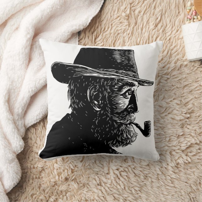 Dot and Line Portrait: Wise Old Man Smoking a Pipe Cushion (Blanket)