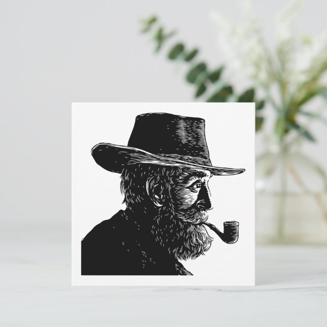 Dot and Line Portrait: Wise Old Man Smoking a Pipe Holiday Card (Standing Front)