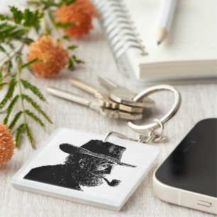 Dot and Line Portrait: Wise Old Man Smoking a Pipe Key Ring