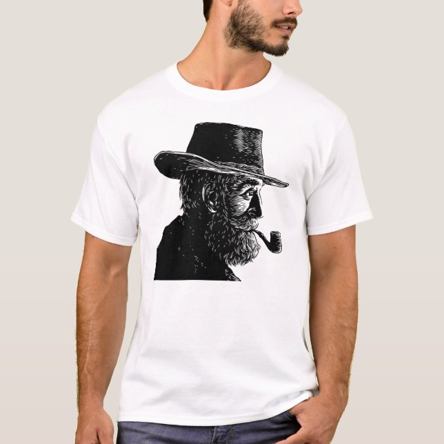 Dot and Line Portrait: Wise Old Man Smoking a Pipe T-Shirt (Front)