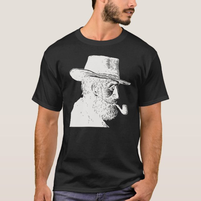 Dot and Line Portrait: Wise Old Man Smoking a Pipe T-Shirt (Front)