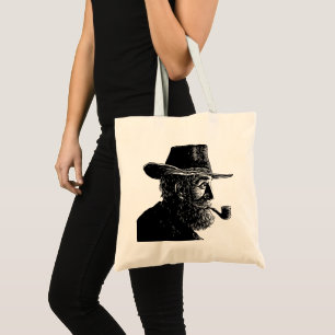 Dot and Line Portrait: Wise Old Man Smoking a Pipe Tote Bag