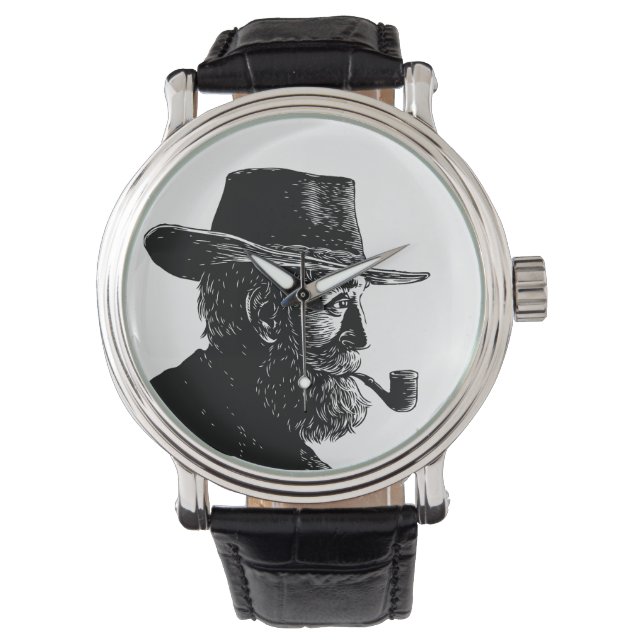 Dot and Line Portrait: Wise Old Man Smoking a Pipe Watch (Front)