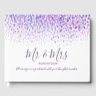 Dot art cascade custom purple wedding guest book