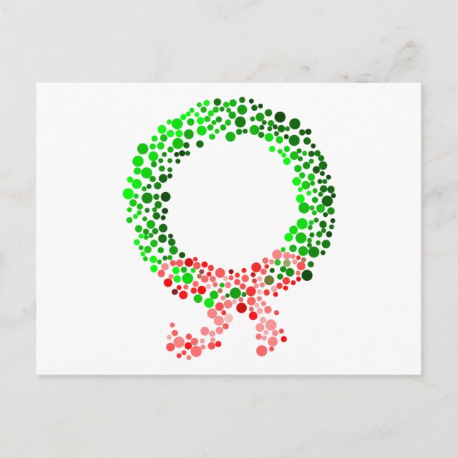 Dot Christmas Wreath with Bow Holiday Postcard (Front)