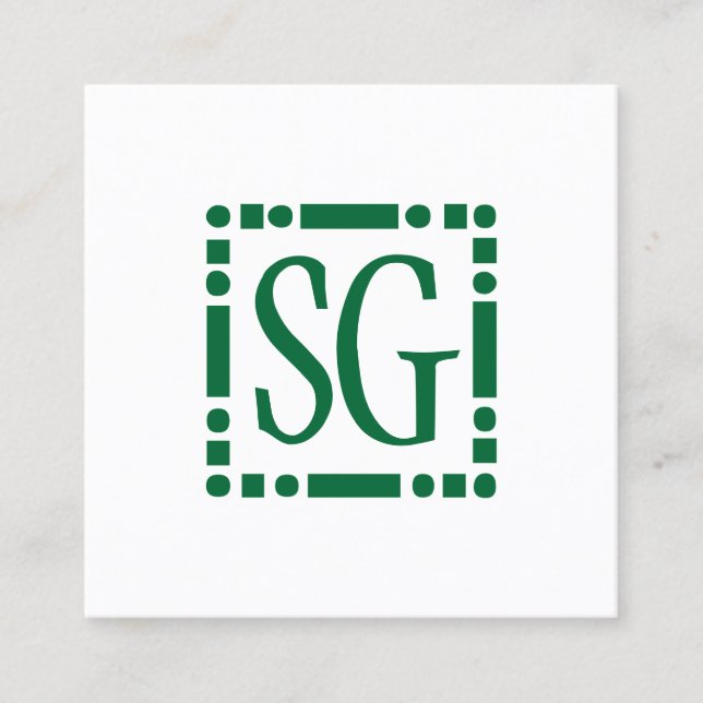 Dot Dash Box - Initials - Dark Green Square Business Card (Front)