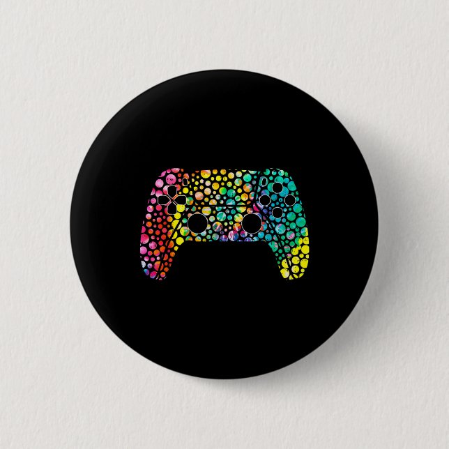 Dot Day Gamers Boy Game Controller Colourful Polka 6 Cm Round Badge (Front)