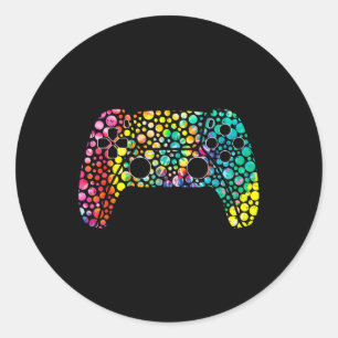 Dot Day Gamers Boy Game Controller Colourful Polka Classic Round Sticker