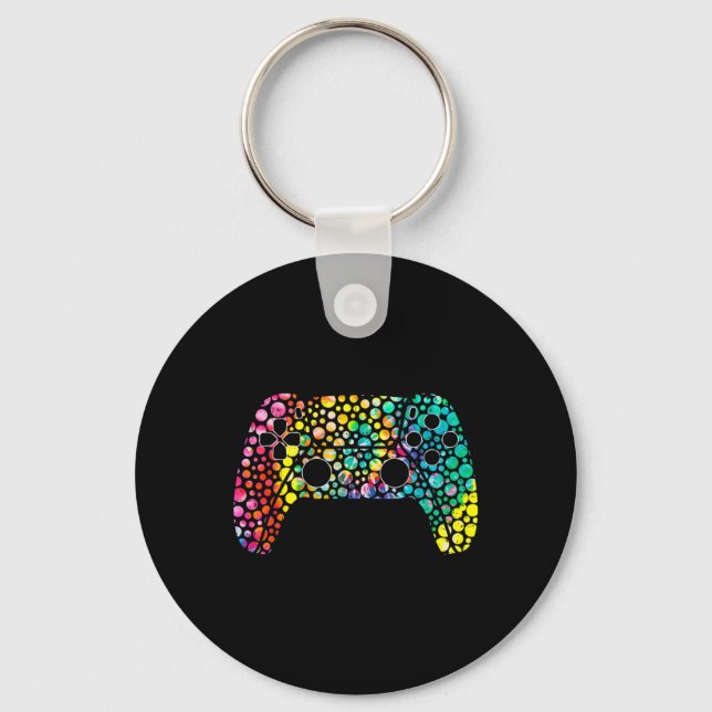 Dot Day Gamers Boy Game Controller Colourful Polka Key Ring (Front)