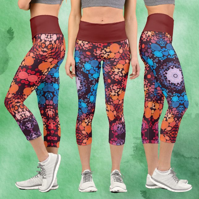 Dot Mandala Blue Red and Orange Capri Leggings (Creator Uploaded)