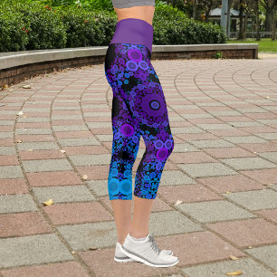 Dot Mandala Flower Blue and Purple Capri Leggings