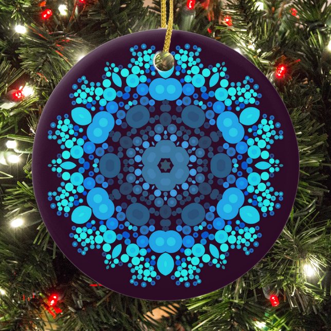 Dot Mandala Flower Blue and Purple Ceramic Tree Decoration (Creator Uploaded)