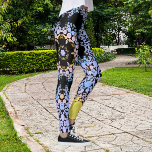 Dot Mandala Flower Blue and Yellow Leggings