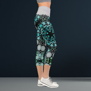 Dot Mandala Flower Blue Green and Grey Capri Leggings