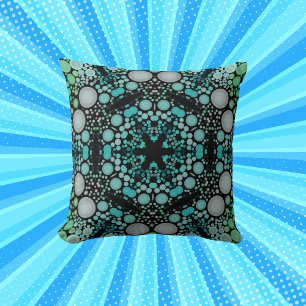 Dot Mandala Flower Blue Green and Grey Cushion
