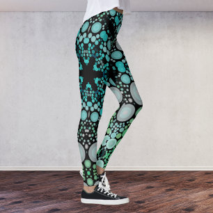 Dot Mandala Flower Blue Green and Grey Leggings