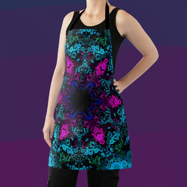 Dot Mandala Flower Blue Green and Pink Apron (Creator Uploaded)