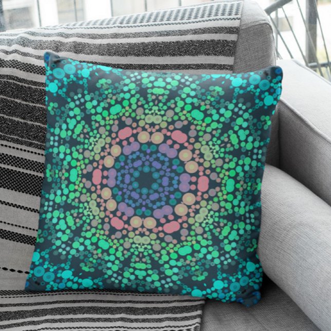 Dot Mandala Flower Blue Green and Pink Cushion (Creator Uploaded)