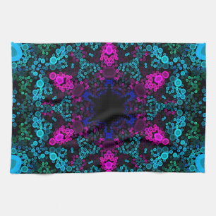 Dot Mandala Flower Blue Green and Pink Tea Towel