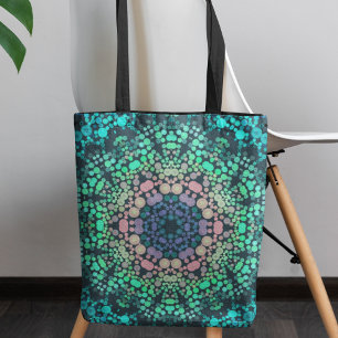 Dot Mandala Flower Blue Green and Pink Tote Bag