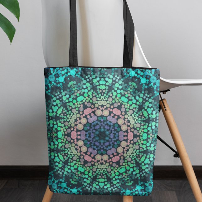Dot Mandala Flower Blue Green and Pink Tote Bag (Creator Uploaded)