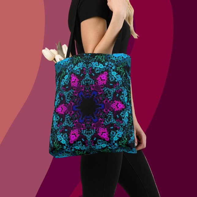Dot Mandala Flower Blue Green and Pink Tote Bag (Creator Uploaded)